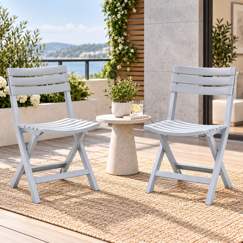 Ensemble de 2 chaises de patio d'extérieur pliantes Addilyne, en polypropylène résistant aux intempéries, gris, Gris