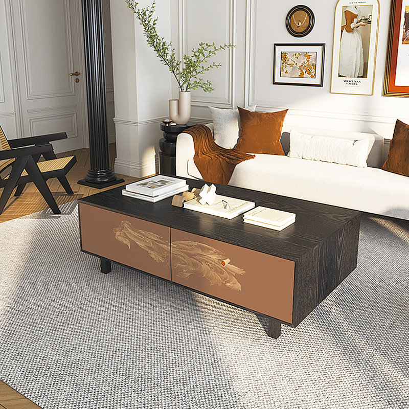 Table basse avec rangement peint français rétro, Noir, H 16,54 po x L 51,18 po x l 27,56 po