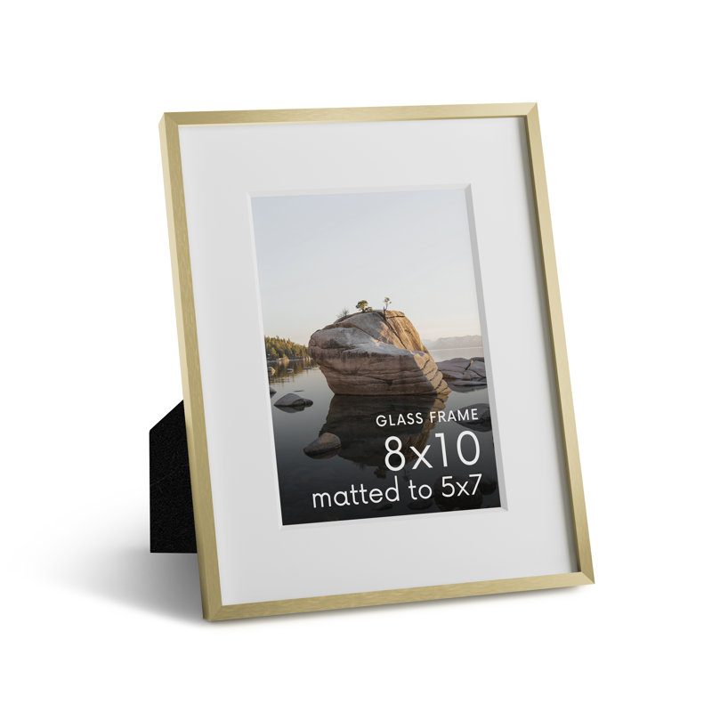 Cadre photo en métal avec verre, Or, L 8 po x H 10 po