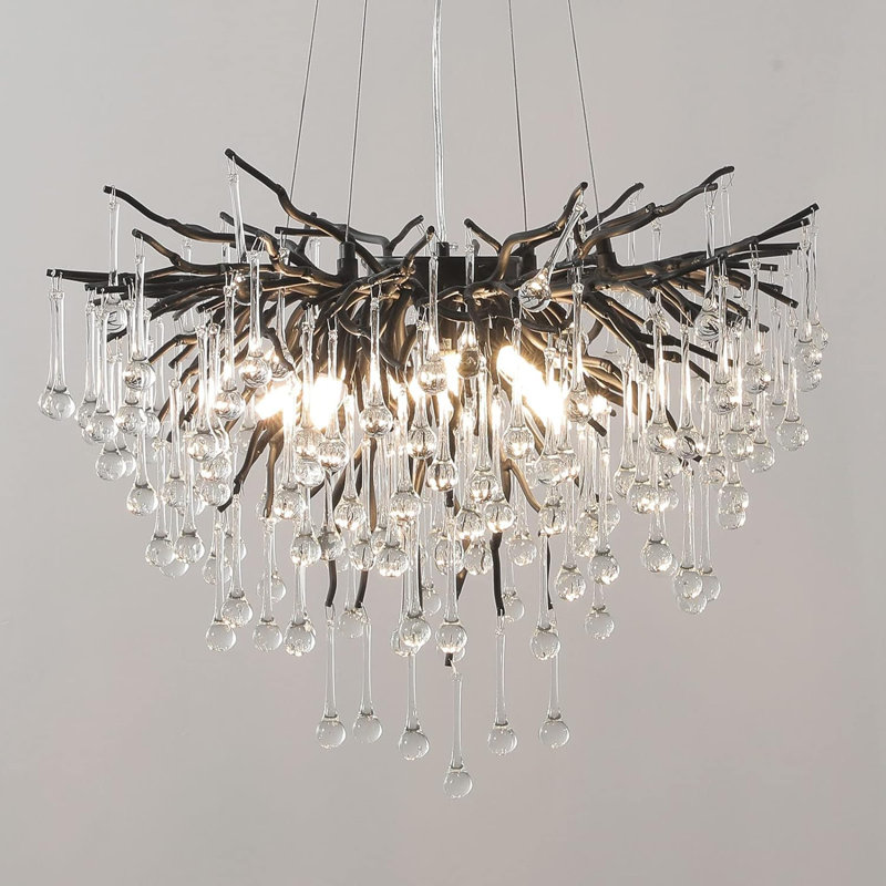 Led Branch Copper Crystal Chandelier For Villa Hotel Living Rooms, Black