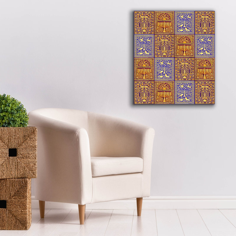 "Epic Graffiti" Hanukah Menorah Collage Verticals "par Andrea Strongwater, art mural sur toile, H 30 po x l 26 po x P 1,5 po