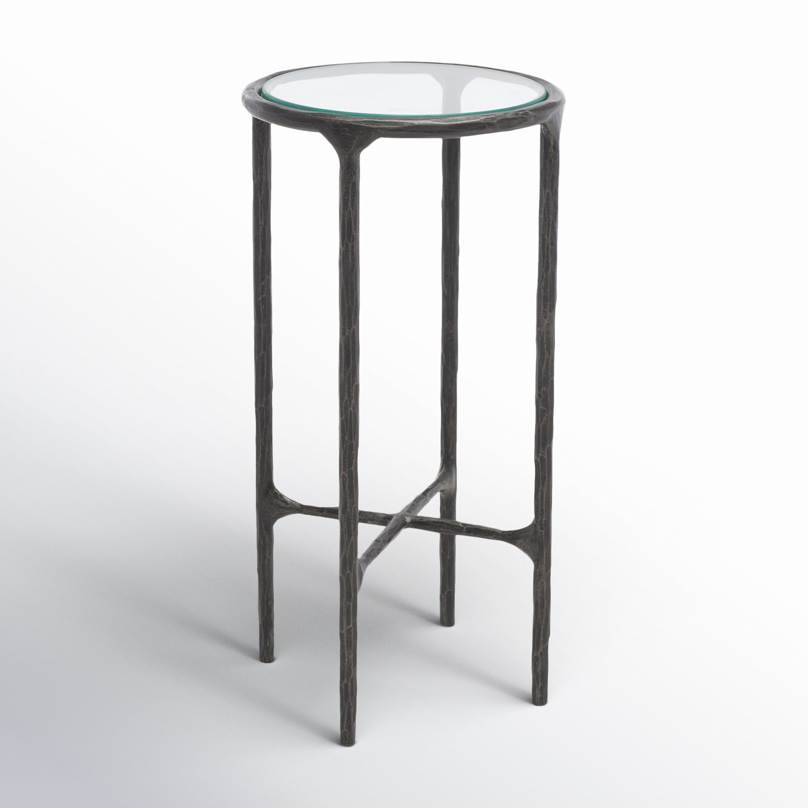 Evelynn Glass Cross Legs End Table, Glass Top/Black Base