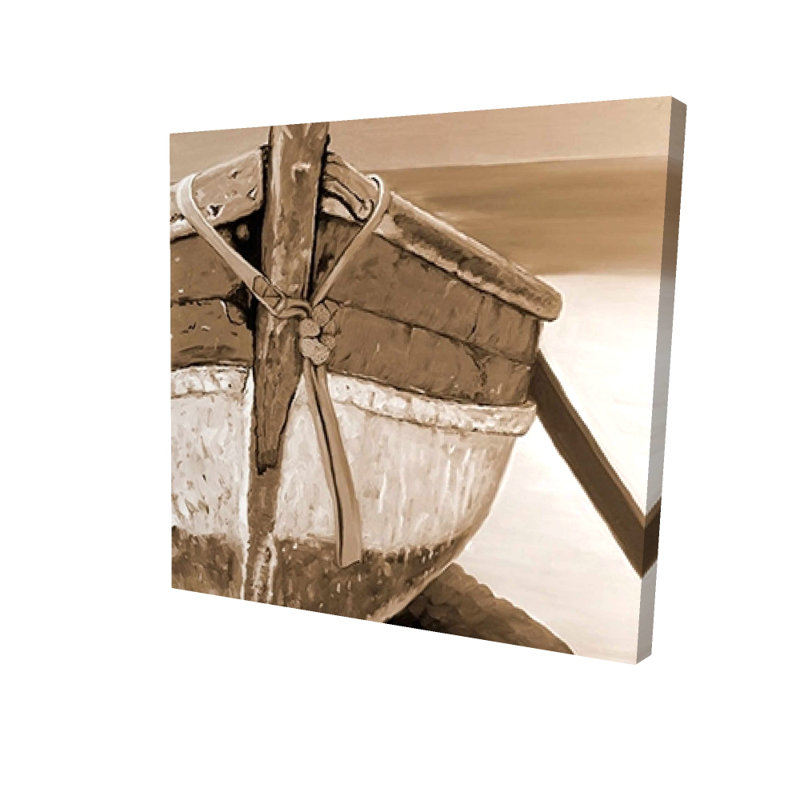 Toile marine brune côtière - décor de bateau à rames attaché