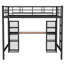 Lit mezzanine double en métal avec bureau intégré et tablettes, noir et brun