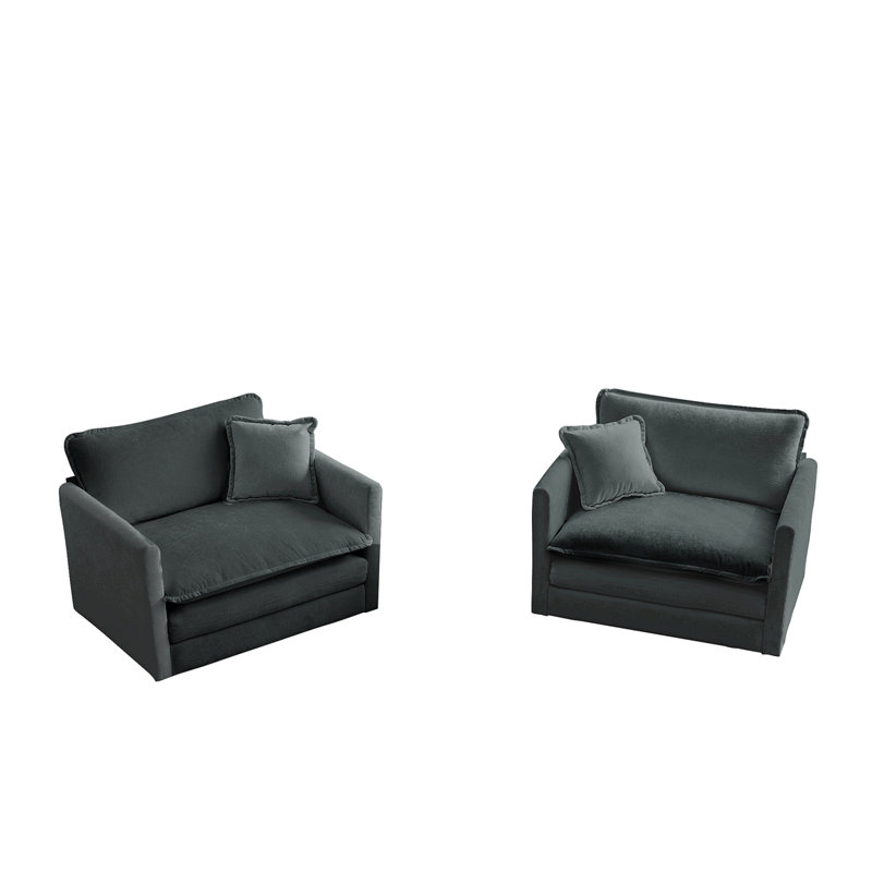 Accent Chair, High-End Chenille Upholstered Armchairs, Living Room Side Chairs With Toss Pillow, Chenille, Gray, 2