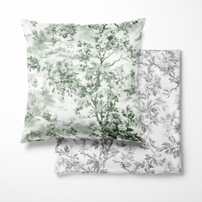 Toile Decorative Cushion 2 Pieces - Sage Toile Country Farmhouse Printed Throw Pillow