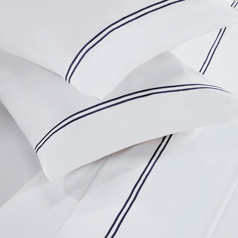 Ensemble de draps de lit Fieldstone, Ensemble de draps pour lit simple TG avec 1 taie d, Blanc/bleu marine