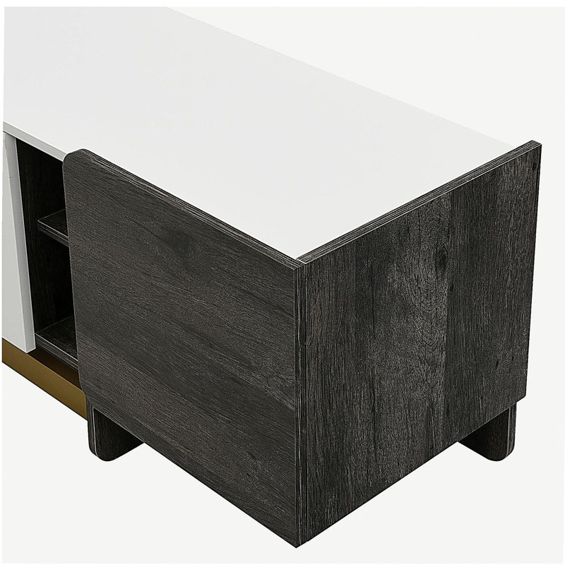 Vibe Haus, ensemble de 2 tables basses modernes et lumineuses, console de télévision moderne, tables centrales en bois avec plateau spacieux, armoire de rangement et tablettes réglables ouvertes pour le salon