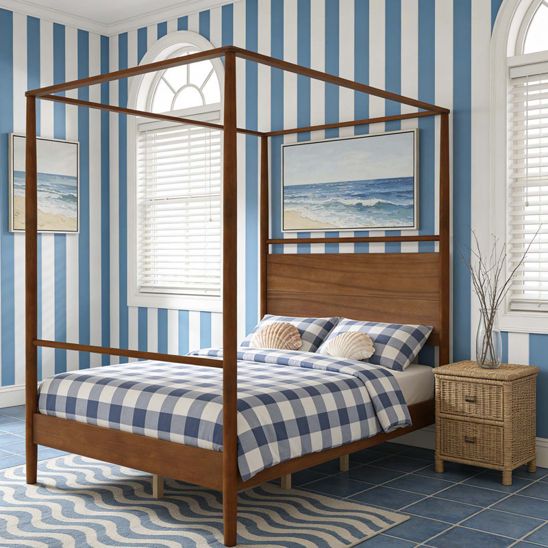 Montel Solid Wood Canopy Bed Frame Four Posters Bed No Box Spring Needed, Full