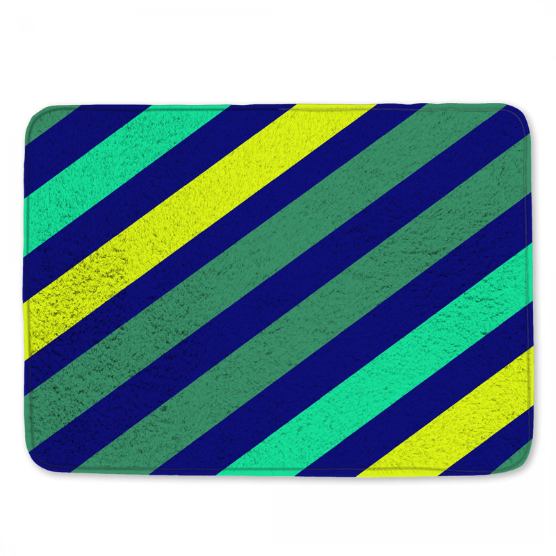Tapis de bain à rayures bleues et vertes, L 34 po x L 21 po