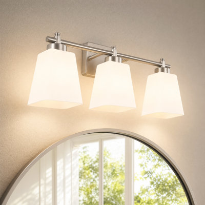 Applique murale de salle de bain à 3 lumières à intensité variable, applique murale classique avec abat-jour en verre blanc, luminaire de base E26 pour la chambre à coucher, meuble-lavabo à miroir
