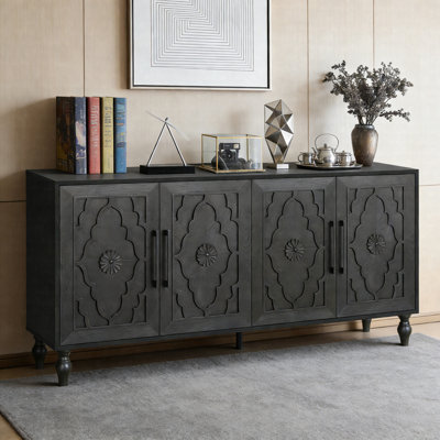 Grande armoire de rangement sculptée à porte fleurie avec poignée en métal convenant au salon, à la cuisine et au vestibule