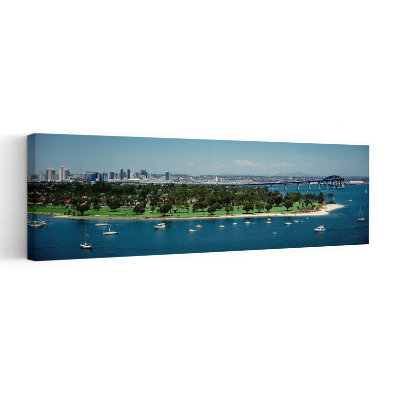 Bridge Across A Bay Coronado Bridge San Diego California USA by Gigapxl Project - Wrapped Canvas Panoramic Print