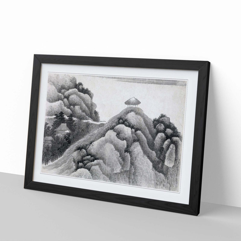 Hut on the Mountain Top by Gong Xian - Framed Print, 27cm H x 36cm W x 2cm D, Black Framed