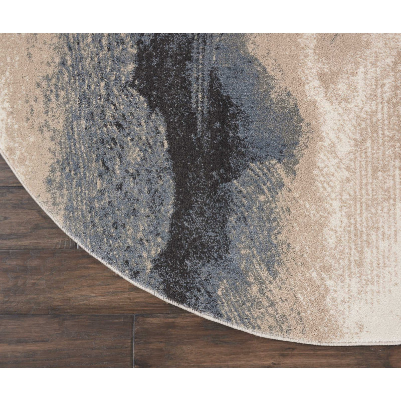 Tapis gris contemporain Ashli, Rond 5 pi 3 po
