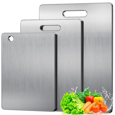 Ensemble de 3 planches à découper en titane, planches à découper en titane pour la cuisine, non toxique, planche à découper double face de qualité alimentaire pour couper les fruits, les légumes et la viande, camping en plein air