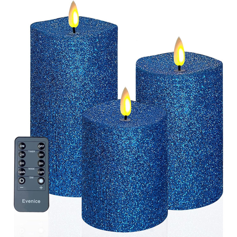 3 Piece Blue Candle Fllickering Set