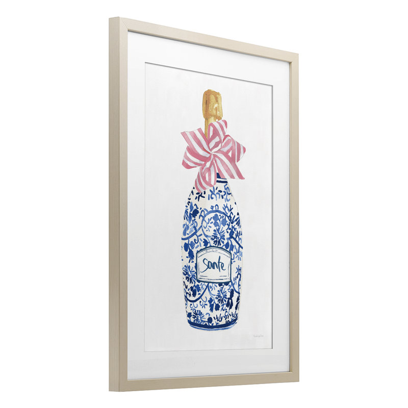 «Pink & Blue Flirty Champagne», reproduction encadrée sous verre, design par Mercedes Lopez Charro, H 20 po x l 14 po