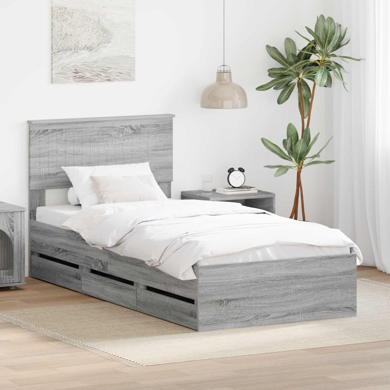 Bed Frame, European Single (90 x 200 cm), Grey Sonoma