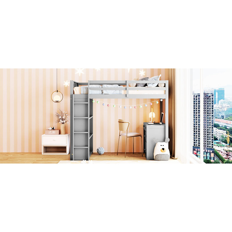 Lit mezzanine simple gris - solution peu encombrante avec 3 tablettes pour l'organisation avec meubles de chambre à coucher élégants et pratiques