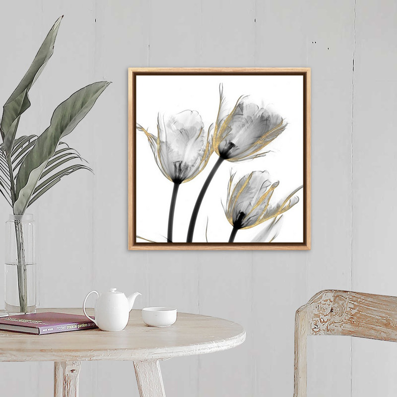 «Gold Embellished Tulips 2» par Albert Koetsier, reproduction d'art sur toile, Toile à cadre flottant naturel