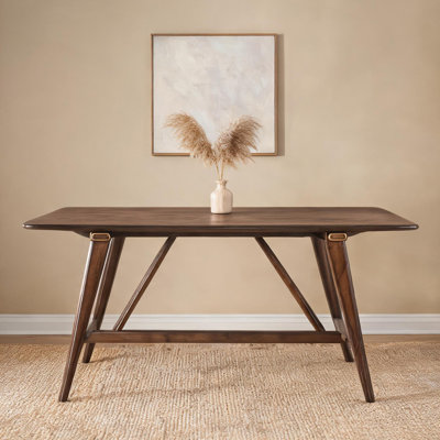 6-Person Dining Table, Modern Rectangular Solid Wood Kitchen Table, Classic Brown Finish, 71 W