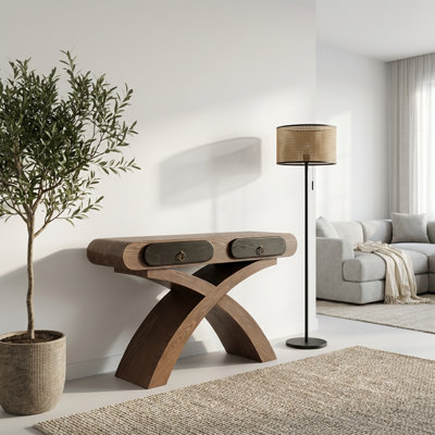 Console moderne avec pieds croisés et deux tiroirs pratiques
