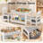 Kids Wood Table & 2 Chairs Set, 4 in 1 Children Activity Table w/Double Bookcase, Blackboard, Toddler Furniture Set-1300834040
