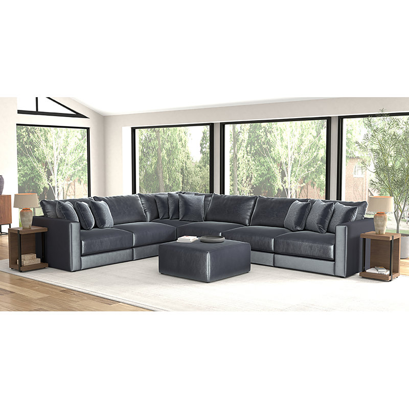 Canapé modulaire très profond avec repose-pieds assorti six pièces Rondale, Mélange de polyester gris