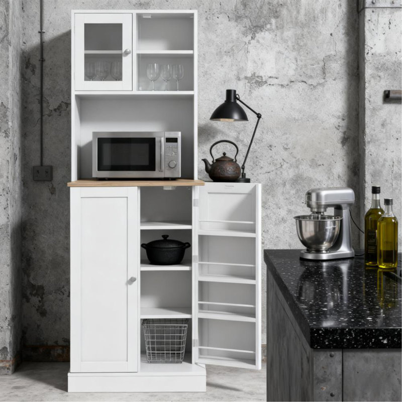 Armoire pour micro-ondes avec tablettes réglables, grand garde-manger et huche de cuisine