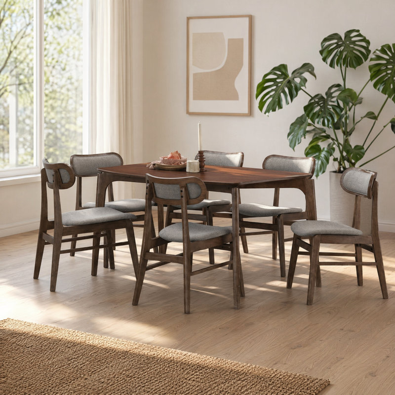 5-Piece Solid Wood Dining Set with Sculpted Chairs, Walnut, 6