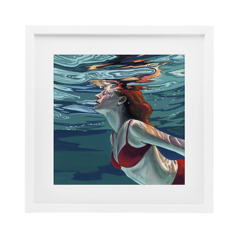 «Natation à la surface», reproduction encadrée sous verre, design par Kate Jarvik Birch, Cadre blanc côtier