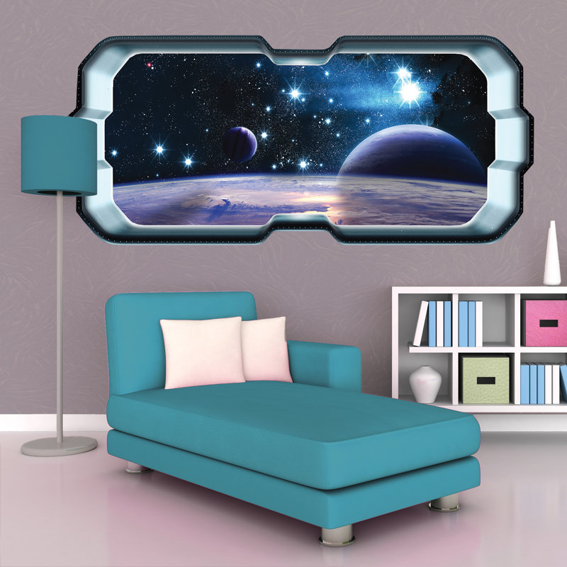 Adhésif décoratif galaxie - autocollant de fenêtre d'espace avec vaisseau spatial et planètes - murale décorative de chambre à coucher - art mural galaxie pour les enfants et les amoureux de l'astronomie