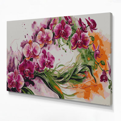 Orchidées hawaïennes, art mural sur toile grise