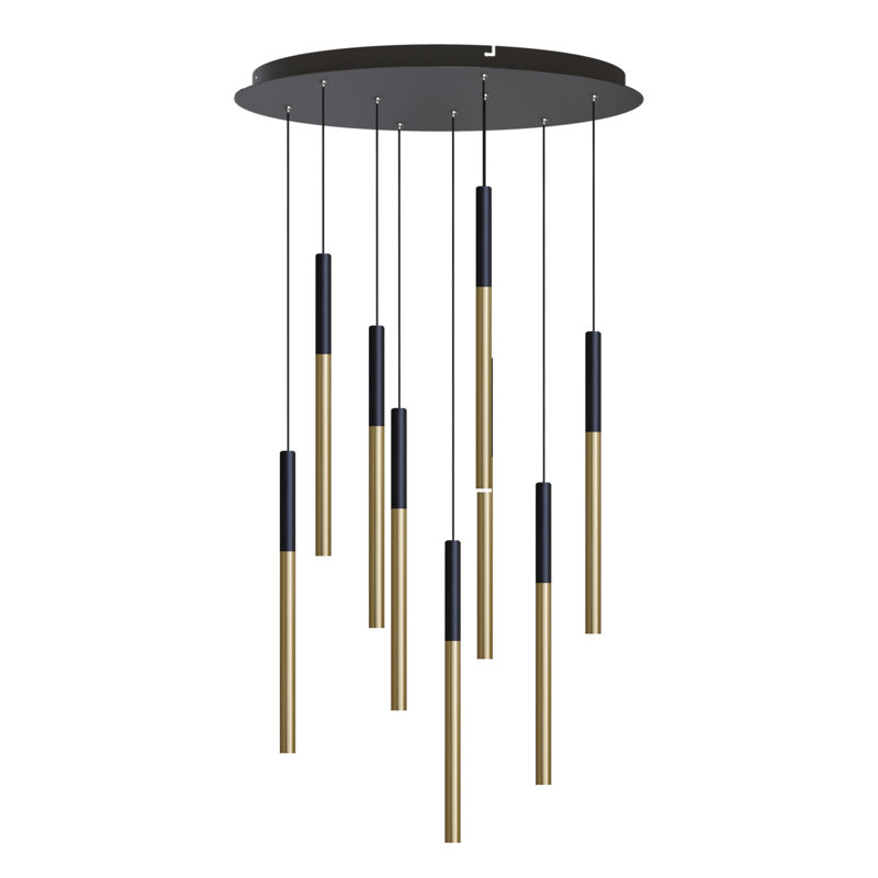 Baileyton 9 - Light Cluster Pendant, Black Top/Brushed Brass