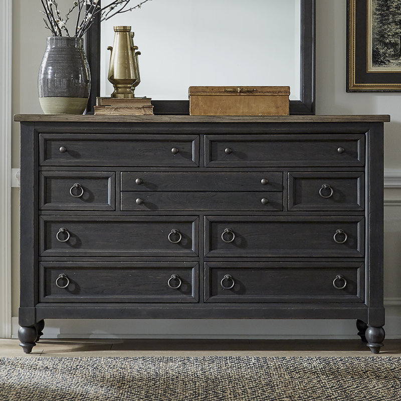 66" W 9-Drawer Wood Double Dresser Dresser, Black