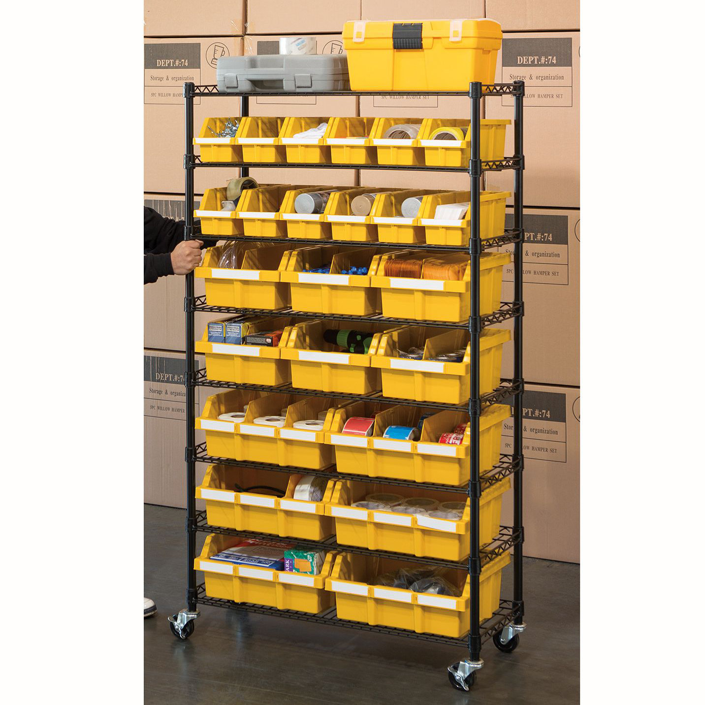 Commercial garage rolling 22 bin storage discount rack steel frame shelving unit 4 wheels