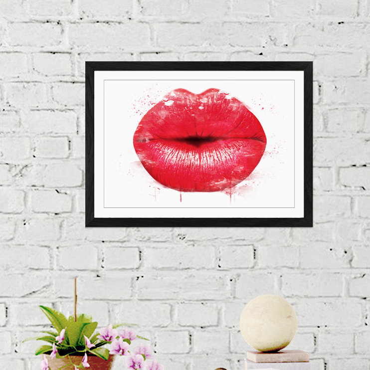 Red Lips Kiss - Wall Art, 45cm H x 62cm W, Framed Picture