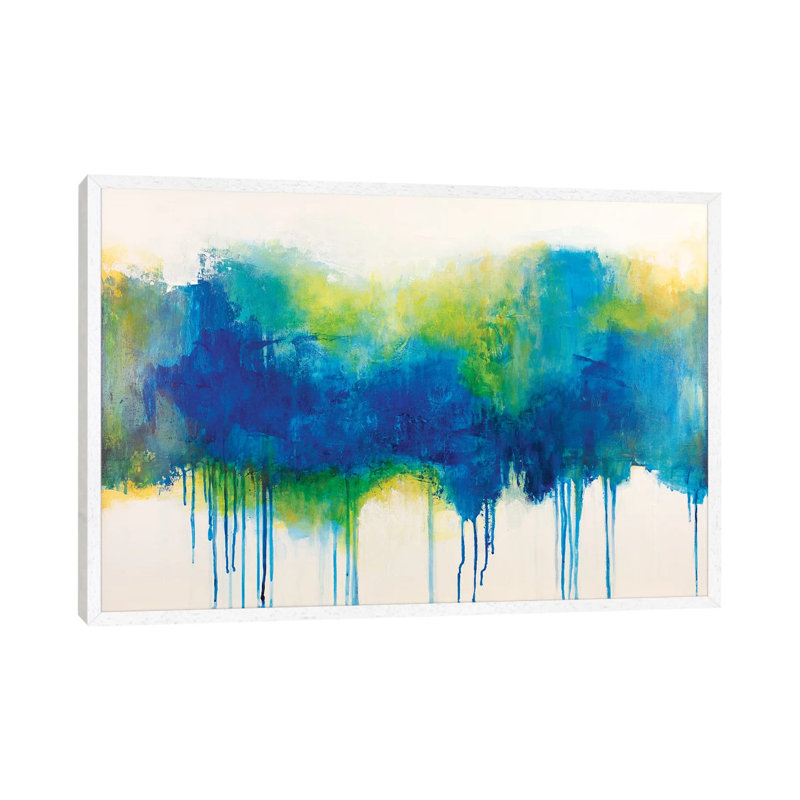 Picnic At Rivers Edge by Jude Remedios - Painting on Canvas, 45.72cm H x 66.04cm W x 3.81cm D, White Framed