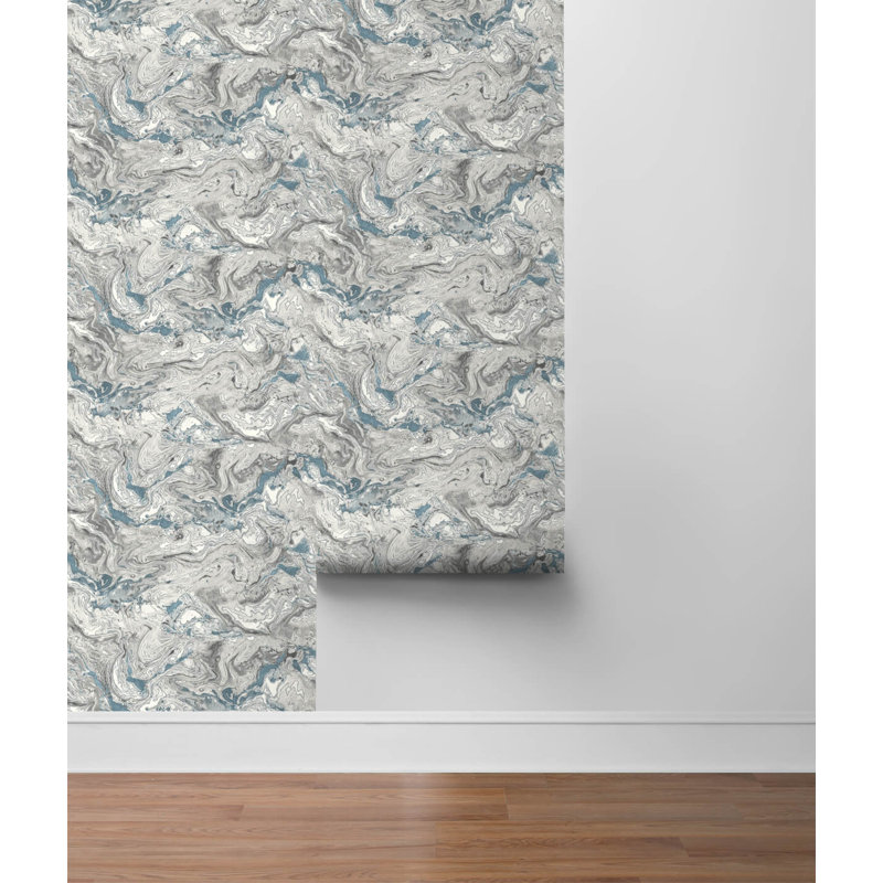 Rouleau de papier peint adhésif imitation marbre L 9 pi x l 27 po Luxe Haven, Pierre lunaire / céruléen