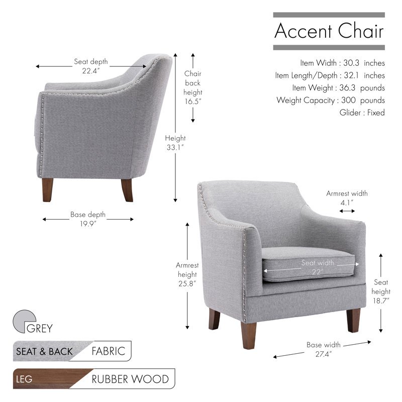 Fauteuil de 30,3 po de largeur Toisha, Mélange de polyester gris