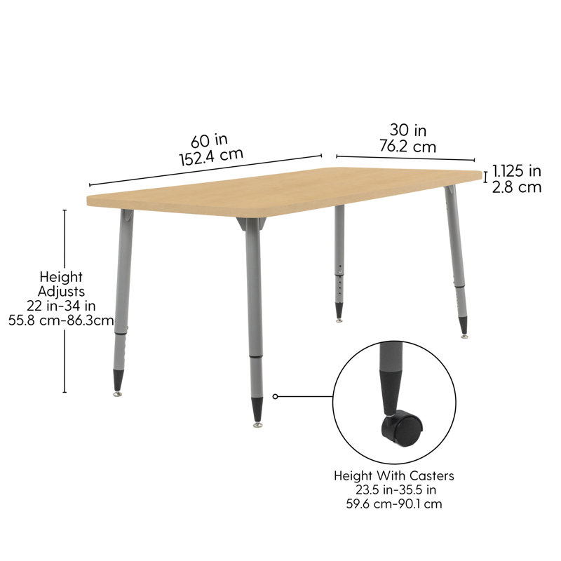 Table d'activité Adapte 24 x 36, 30 po x 60 po, Grain d'érable / argent