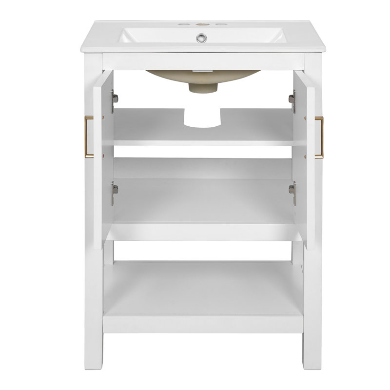 Meuble-lavabo moderne 24 po avec lavabo simple, White
