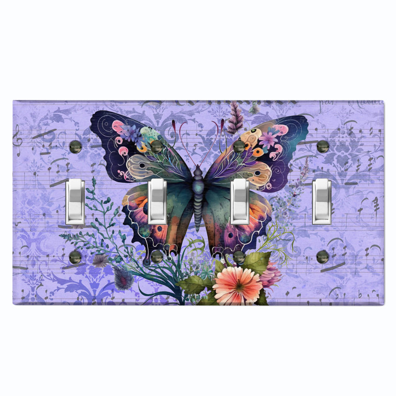Plaque murale à 4 interrupteurs à bascule Butterfly Flowers