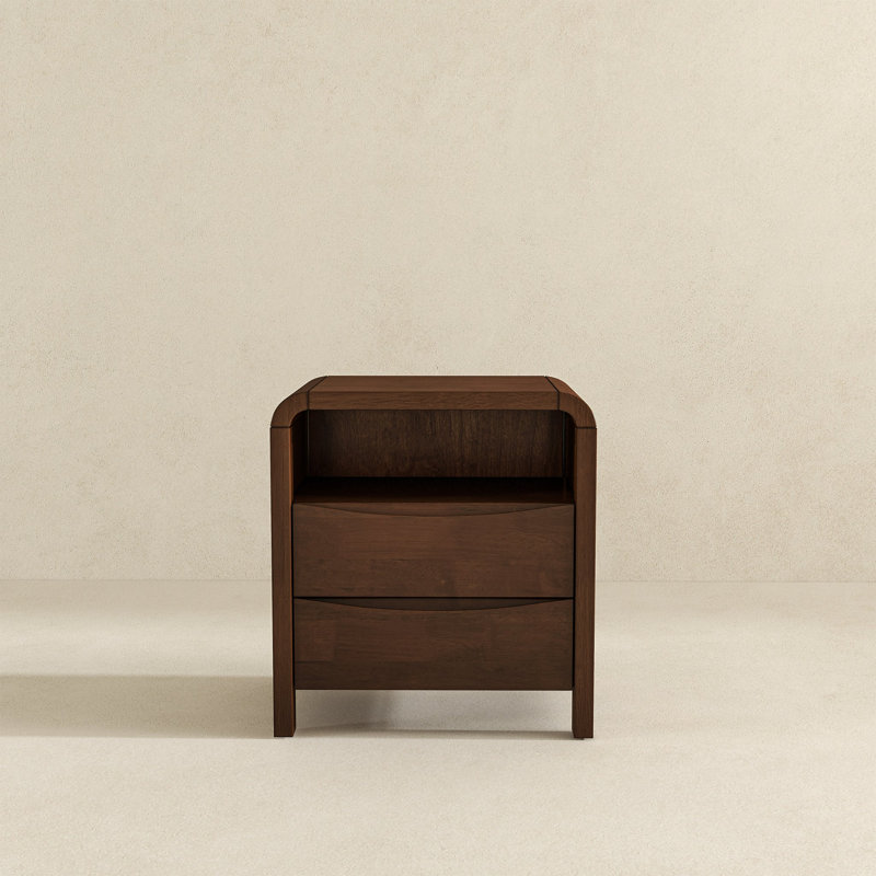 Table de chevet en bois massif avec deux tiroirs