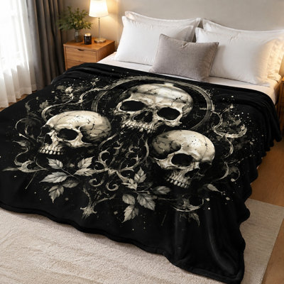 Jeté à motif de crâne gothique, literie en peluche de style artistique foncé pour canapé, chambre à coucher, salon, décoration intérieure
