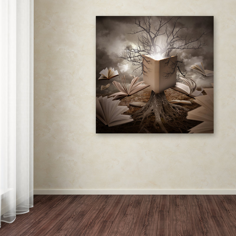 « old tree reading story », reproduction d’impression sur toile tendue, H 18 po x l 18 po