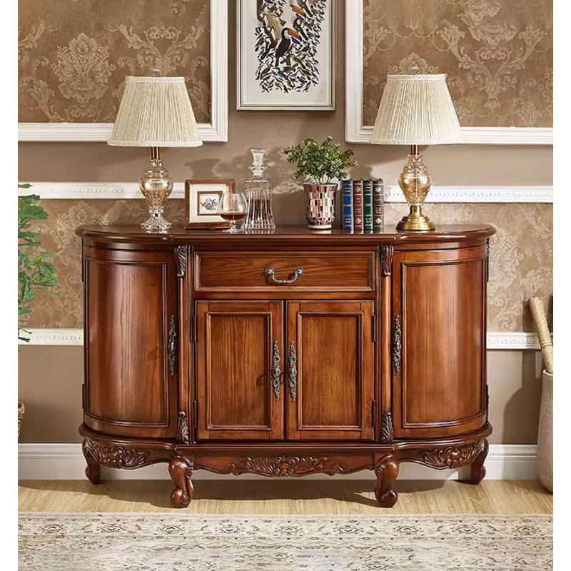 Ornate Antique-Style Console Cabinet with Carved Legs & Drawer Storage, 34.65" H x 47.24" W x 13.39" D