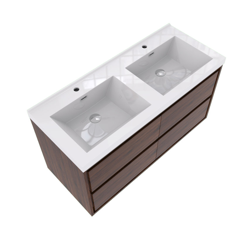 Azden 47" Wall-Mounted Double Bathroom Vanity Set, Rosewood