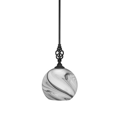 Mini-luminaire suspendu suspendu Elegté au fini noir mat avec verre tourbillon onyx de 11,75 po